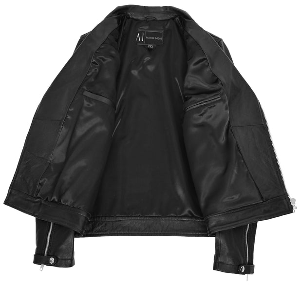 Men Genuine Black Cowhide Biker Leather Jacket Trendy Cafe Racer Brando Cruz 6