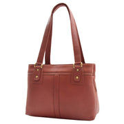 Womens Leather Shoulder Bag Multi Zip Pockets Handbag Polly Brown Front 2
