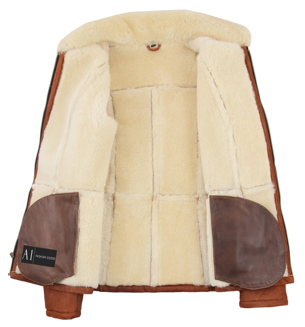 Womens Real Sheepskin Jacket Whiskey Merino Hip Length Shearling Coat Leona 6