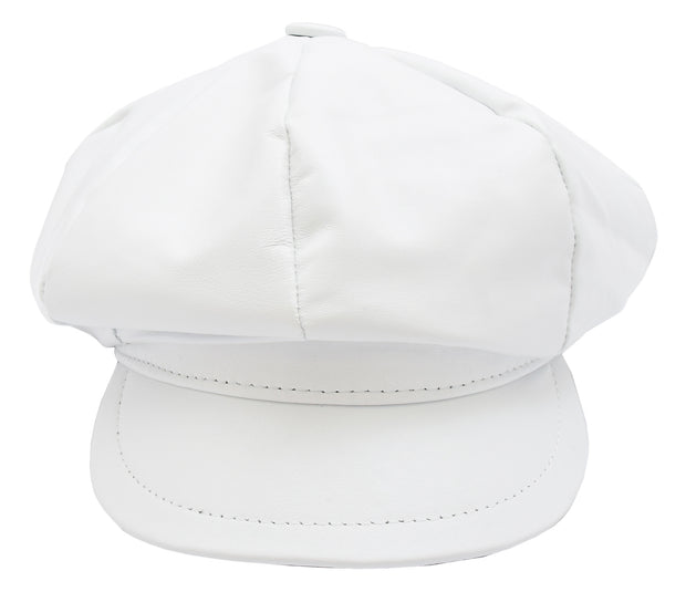 Womens Soft Leather Baker-boy Cap Classic Headwear Lucia White