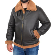 Genuine Sheepskin Flying Jacket For Men B3 Bomber Shearling Coat Thunder Brown/Ginger Front 2