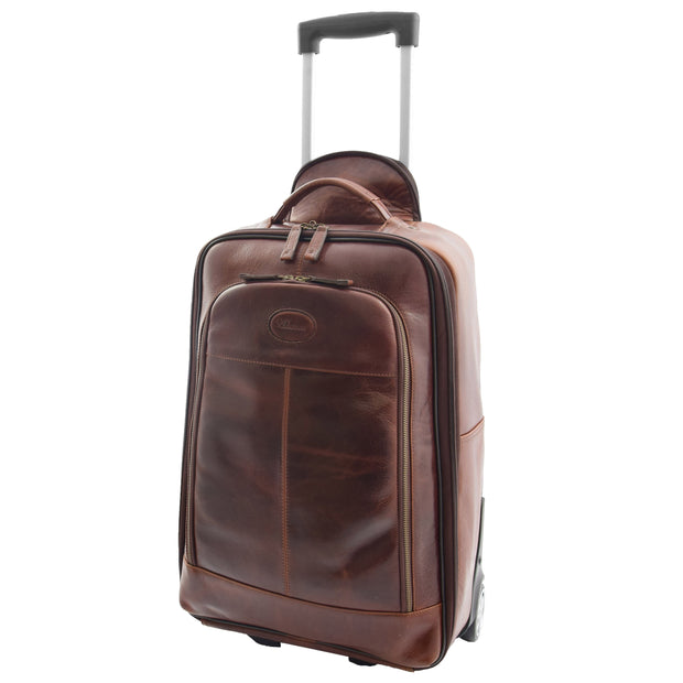 Wheeled Cabin Suitcase Real Brown Leather Luggage Travel Bag Carlos Front 2