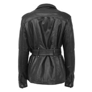 Ladies Black Leather Duffle Coat Belted Removable Hood Parka Jacket Sarah Back Without Hood