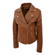 Womens Soft Genuine Leather Biker Jacket Slim Fit Coat Julie Chestnut Front 3