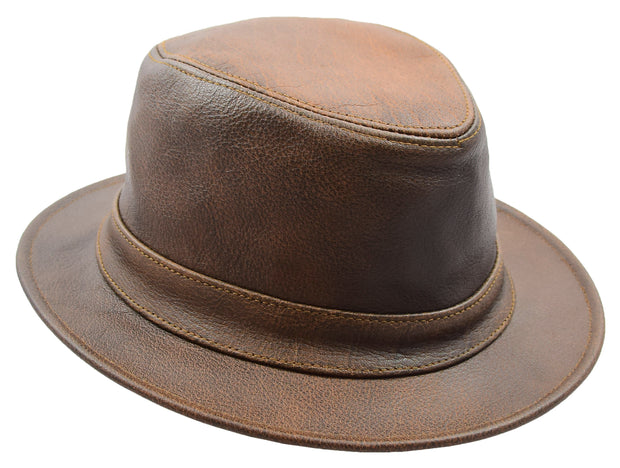 Leather Classic Trilby Gangster Hat Maitland Reddish Brown 1