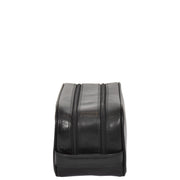 Real Leather Wash bag Travel Toiletry Cosmetic Wrist Bag Black AZ10 Back Side
