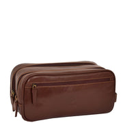 Real Leather Wash bag Travel Toiletry Cosmetic Wrist Bag Brown AZ10