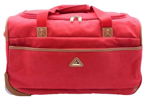 Wheeled Holdall 21" Medium Red Faux Leather Travel Duffle Bag Norge