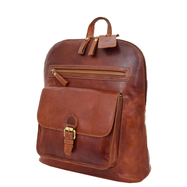 Womens Real Cognac Leather Backpack Organiser Day Rucksack Campus