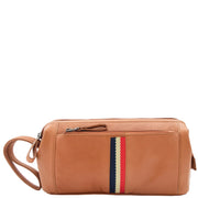 Mens Cognac Leather Toiletry Cosmetic Shaving Kit Travel Wash Bag Guy 4