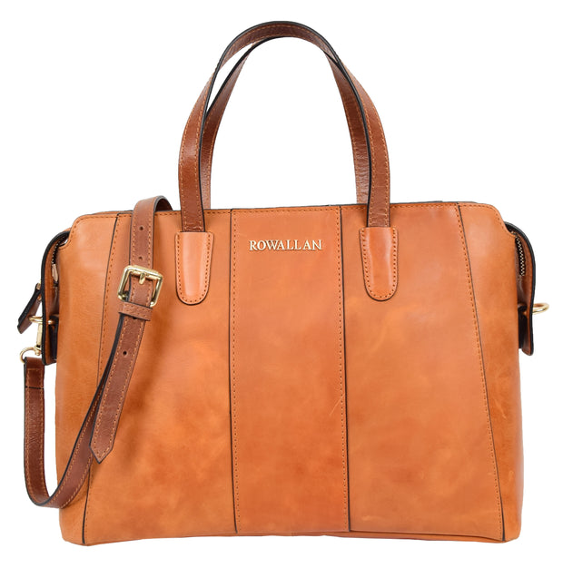 Womens Real Leather Tote Handbag Top Handle Dress Fashion Bag Pam Cognac