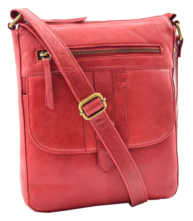Womens Genuine Soft Vintage Leather Crossbody Messenger Bag Jill Red 6