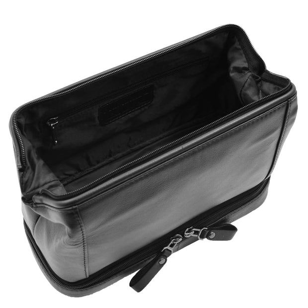 Real Black Leather Toiletry Wash Bag Cosmetic Shaving Kit Travel Pouch Neil 4