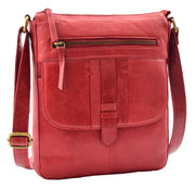 Womens Genuine Soft Vintage Leather Crossbody Messenger Bag Jill Red 4