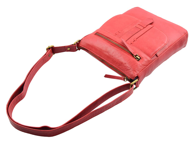 Womens Genuine Soft Vintage Leather Crossbody Messenger Bag Jill Red 5