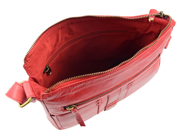 Womens Genuine Soft Vintage Leather Crossbody Messenger Bag Jill Red 3