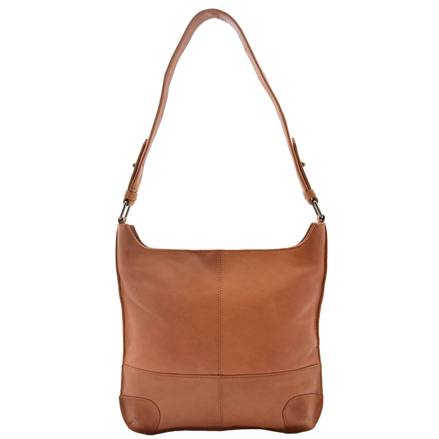 Genuine Cognac Leather Shoulder Hobo Bag For Women Slim Zip Top Ava 3