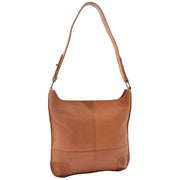 Genuine Cognac Leather Shoulder Hobo Bag For Women Slim Zip Top Ava 5