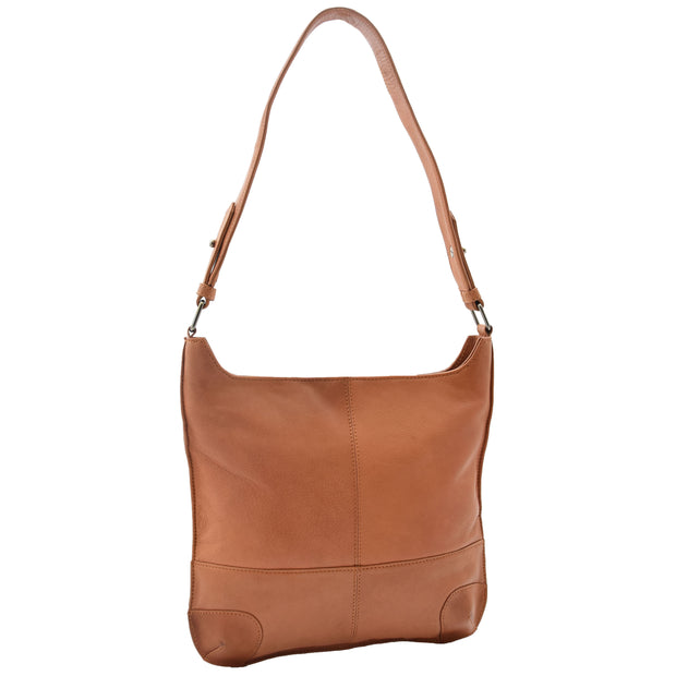 Genuine Cognac Leather Shoulder Hobo Bag For Women Slim Zip Top Ava 5