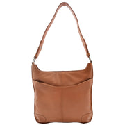 Genuine Cognac Leather Shoulder Hobo Bag For Women Slim Zip Top Ava