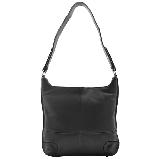 Genuine Black Leather Shoulder Hobo Bag For Women Slim Zip Top Ava
