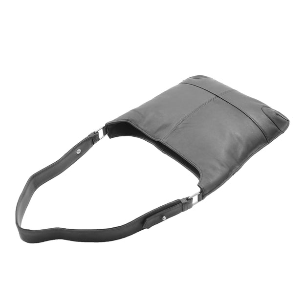 Genuine Black Leather Shoulder Hobo Bag For Women Slim Zip Top Ava 4