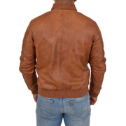 Mens Genuine Leather Bomber Jacket Varsity Coat Jaxson Cognac Back