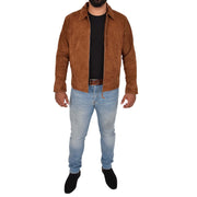 Mens Genuine Soft Suede Zip Jasper Blouson Jacket Baxter Tan Full