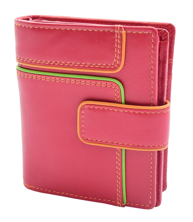 Womens Multicoloured Leather Purse RFID Safe Mid-Sized ID Notes Coins Card Slots Rainbow Red