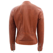 Womens Soft Leather Biker Jacket Fitted Trendy Stylish Zip Fasten Emery Timber