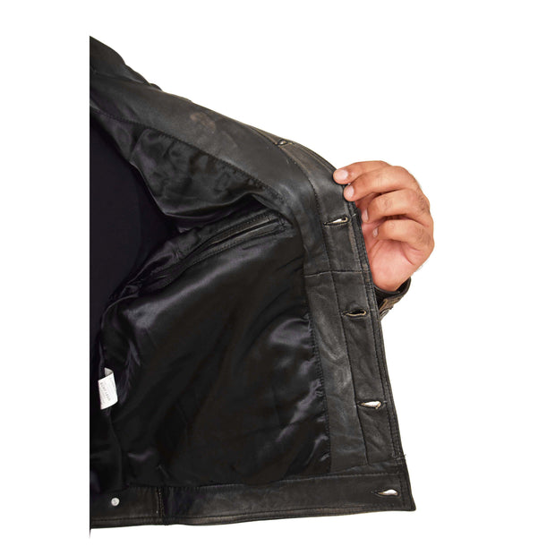 Mens Trucker Leather Jacket Vintage Western Denim Style Coat Bond Rub Off Lining