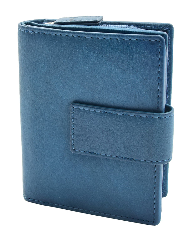 Womens Soft Leather Purse Mid-Sized Cards ID Notes Coins Pocket RFID Safe Boxed Alder Blue