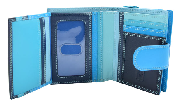 Womens Soft Multicoloured Leather Purse Cards ID Notes Coins RFID Safe Madam Blue/ Multi