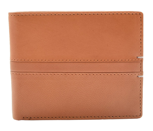 Mens Leather Wallet Slim Bifold RFID Safe  Credit Card Notes Section Tom Cognac