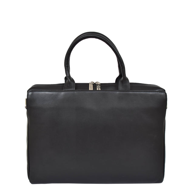 Womens Luxury Soft Leather Briefcase Shoulder Bag A62 Black Front