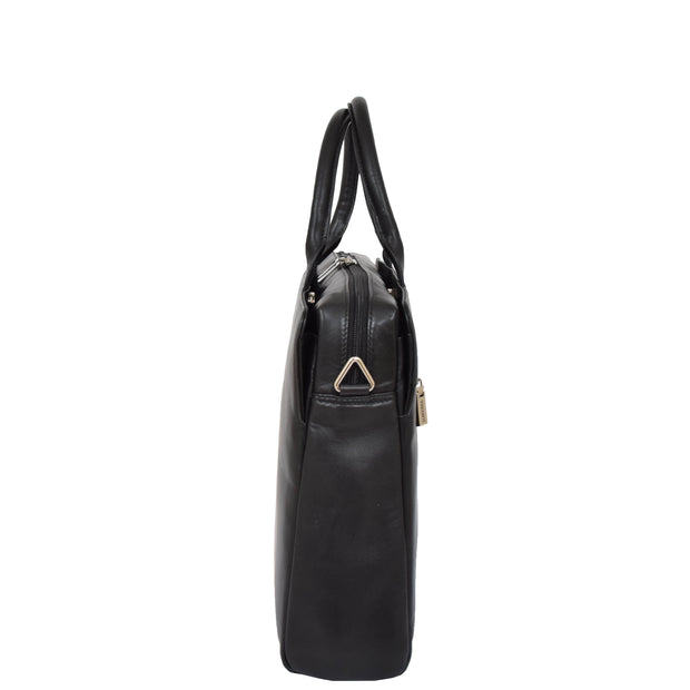 Womens Luxury Soft Leather Briefcase Shoulder Bag A62 Black Side