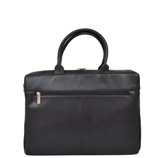 Womens Luxury Soft Leather Briefcase Shoulder Bag A62 Black Back