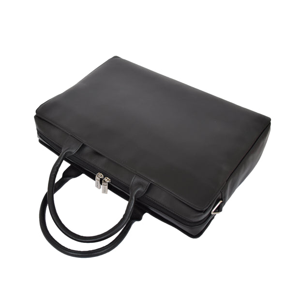 Womens Luxury Soft Leather Briefcase Shoulder Bag A62 Black Letdown