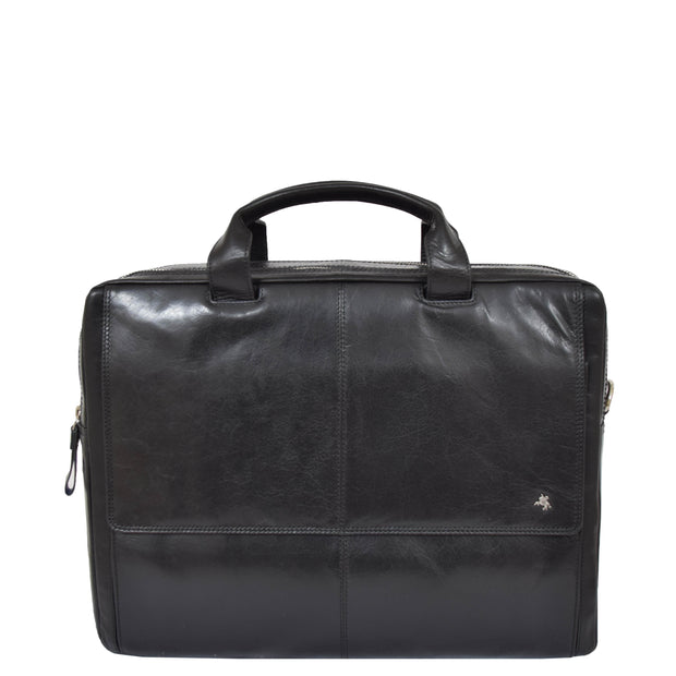 Genuine Leather Briefcase Laptop Organiser Business Office Bag A124 Black Front