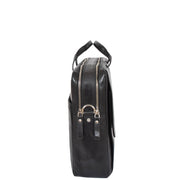 Genuine Leather Briefcase Laptop Organiser Business Office Bag A124 Black Side