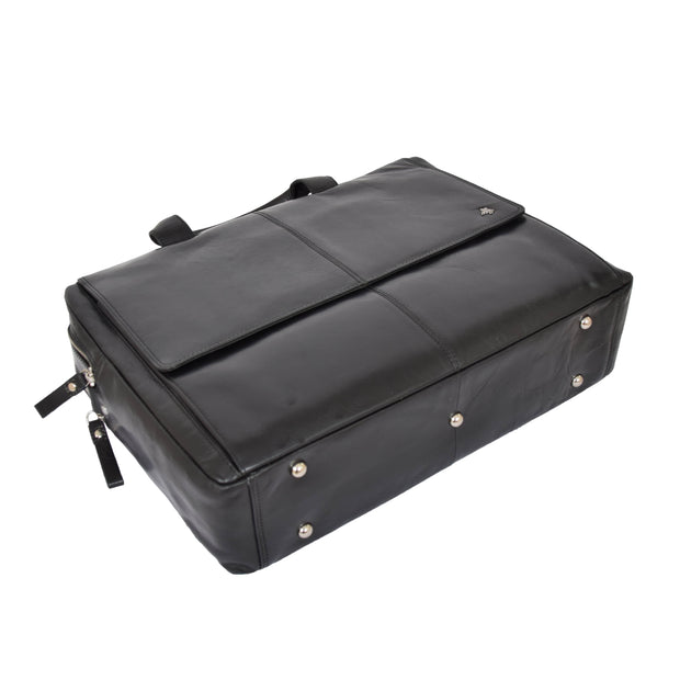 Genuine Leather Briefcase Laptop Organiser Business Office Bag A124 Black Letdown