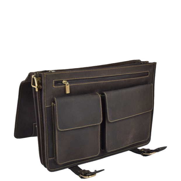 Real Leather Vintage Brown Briefcase Laptop Shoulder Bag A134 Open