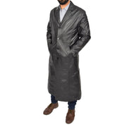Mens Leather Overcoat Full Length Trench Coat Blade Black Front 2