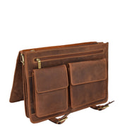 Real Leather Vintage Tan Briefcase Laptop Shoulder Bag A134 Open