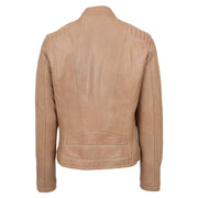 Womens Soft Leather Jacket Taupe Casual Fitted Trendy Biker Style Jadie