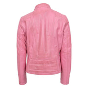 Womens Soft Leather Jacket Baby Pink Casual Fitted Trendy Biker Style Jadie