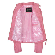 Womens Soft Leather Jacket Baby Pink Casual Fitted Trendy Biker Style Jadie