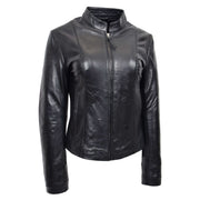 Womens Leather Jacket Soft Black Fitted Classic Biker Style AlS1