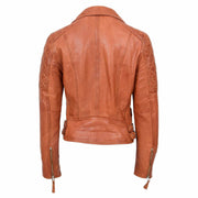 Womens Real Leather Jacket X-Zip Biker Style Fitted Quilted Liz Cognac