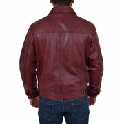 Mens Trucker Soft Leather Jacket Western Denim Style Coat Bond Burgundy Back